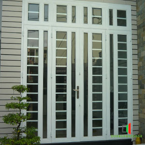 Mẫu cửa sắt 4 cánh mặt tiền hiện đại